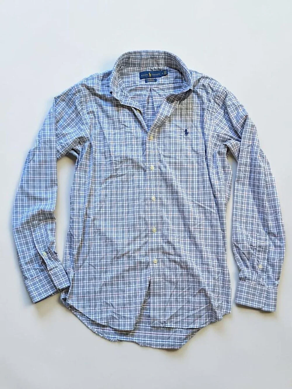 Polo Ralph Lauren blue and white plaid classic fit performance shirt M's M $110